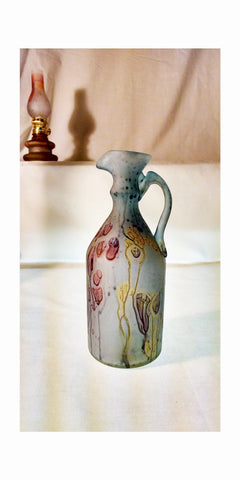 The Groom Pitcher - Phoenician Vase - Stains of Red Blue & Golden - Mystic Land Painted at Ownadore ; [Fancy_RetroStemware] - Own&Adore - Hebron Phoenician Glass - Olive oil, vinegar, dressing cruet pitcher and or vase