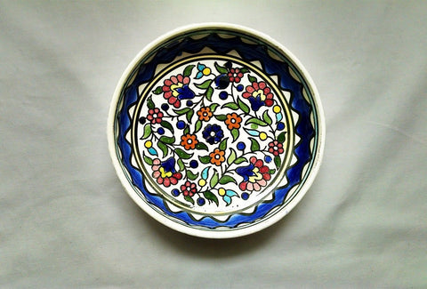 Ramadan Dining & Kitchen Decoration Red, Orange, Turquoise, Pharaoh Blue, Green , Yellow  Floral Glazed Round Ceramic Bowl. Own&Adore Mystic Land Painted Creations