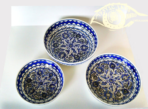Ceramic Bowls - Set Of 3 Large Navy Blue & White Bowls