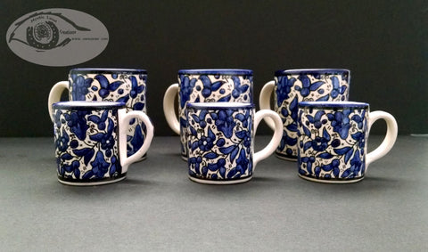 Navy Blue White Floral Mugs