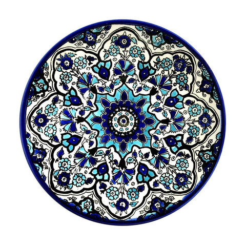Blue Turquoise White Kaleidoscope Flowers Ceramic Plate