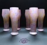 Own&Adore Mystic Land Painted Creations - Interior Glass Designs on lit Glass Shelves -  Lead Crystal Glassware - Wedding Glasses - Nolan's Roots - Pink Blush red and Golden juice glasses - Best Gift for Bride & Groom - Best gift for men