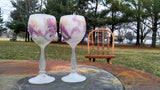 Sunset Star ~ Creamy background and Magenta and Golden Splashes Colored Cut Lead Crystal Stemware Glasses - Own&Adore Mystic Land Painted Creations 