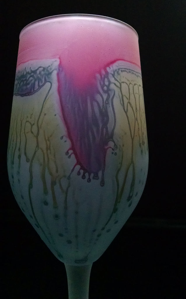 Melon Pink Tulip Stemware | Reuven Glass Art Blue Pink