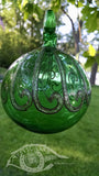 Unique Blown Glass Christmas Ball Ornaments -  Glittered Transparent green Blown Glass Sphere~ and Glittered Transparent Green Blown Glass Sphere INSIDE OUT Memory Ball - Hebron Glass