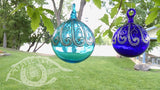 Unique Blown Glass Christmas Ball Ornaments -  Glittered Transparent cobalt blue Blown Glass Sphere~ and Glittered Transparent Turquoise Blown Glass Sphere INSIDE OUT Memory Ball - Hebron Glass