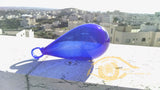longdesc="Transparent Cobalt Blue Blown Glass Ball Tear Drop, Mystic Land Painted Creations, Hanging glass Droplet, Christmas Tree decorations, 7 inch height , 5 inch and 3 inch, Sun Catcher, Drop shaped Blue glass - Hebron Blown Glass "