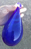 longdesc="Transparent Cobalt Blue Blown Glass Ball Tear Drop, Mystic Land Painted Creations, Hanging glass Droplet, Christmas Tree decorations, 7 inch height , 5 inch and 3 inch, Sun Catcher, Drop shaped Blue glass - Hebron Blown Glass "