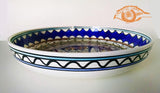 Large Ceramic Bowls - Multiplication of the Fish and Loaves at Tabgha. Mosaic ceramic bowl arts. Navy Blue, Yellow, Red, Black Patterns. Own&Adore Mystic Land Painted Creations.