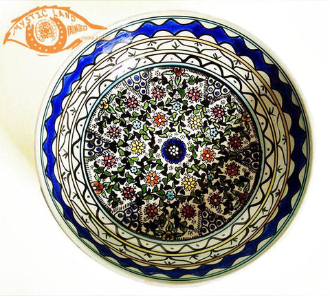 Blue White Yellow Large Deep Glazed Floral Ceramic Bowls - Deep Ponder - Handmade vintage from Palestine - Own&Adore Mystic Land Painted Creations