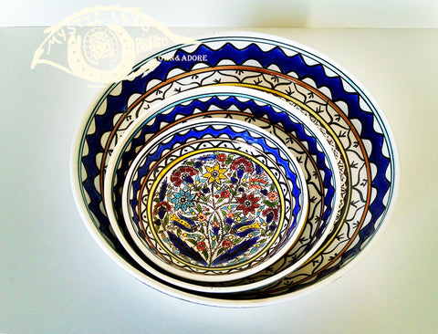 Ceramic Bowls - Set Of 3 Large Colored Bouquet Bowls