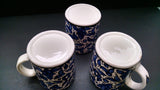 Navy Blue White Floral Mugs