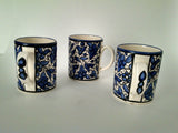 Navy Blue White Floral Mugs