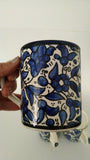 Navy Blue White Floral Mugs