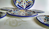 Turquoise Yellow Blue Red flat Glazed Ceramic Plates - Set of 6 glazed colorful ceramic plates Palestinian handmade Eid serving ware
