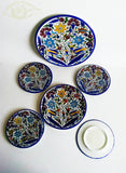 Turquoise Yellow Blue Red flat Glazed Ceramic Plates - Set of 6 glazed colorful ceramic plates Palestinian handmade Eid serving ware