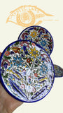 Turquoise Yellow Blue Red flat Glazed Ceramic Plates - Set of 6 glazed colorful ceramic plates Palestinian handmade Eid serving ware