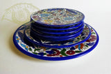Turquoise Yellow Blue Red flat Glazed Ceramic Plates - Set of 6 glazed colorful ceramic plates Palestinian handmade Eid serving ware