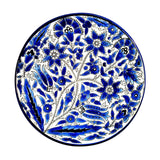 Pattern Navy Blue Bouquet and 2 main long leaves on white background. Cobalt Blue White Floral Plate Palestinian Arts