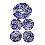 Set of 5 Cobalt Blue White Floral Plate Palestinian Arts