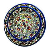 6.5 , 8.5 , 10.75 inch diameter Floral Cobalt Blue Red Green Turquoise Yellow White Glazed Plates. Hebron Ceramic