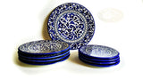 Set of 9 Navy Blue & White Glazed Collar Plates - Palestinian Ceramics