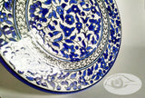 Set of 9 Navy Blue & White Glazed Collar Plates - Palestinian Ceramics