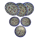 6.5 , 8.5 , 10.75 inch diameter Floral Cobalt Blue Red Green Turquoise Yellow White Glazed Plates. Hebron Ceramic