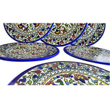 6.5 , 8.5 , 10.75 inch diameter Floral Cobalt Blue Red Green Turquoise Yellow White Glazed Plates. Hebron Ceramic