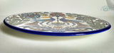 Ceramic Plates - Peacocks - Palestinian paintings and decorations ; blue yellow red green and black glazed ceramic corner and wall plates.