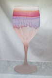Hebron Glass Art. Baby Pink Cut French Stemware Crystal Glass Illuminating Marvelously under light with blue trickles. The cuts are Spear Shaped. Own&Adore Interior Design