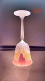 Interior Glass Designs ; Best fit for Lit Glass Shelves ~ Lead Crystal Fancy Stemware Glasses suitable for Groom and Bride ~3 transparent colors in one Cone shaped footed Glass Magenta Red Rim followed by Light Golden Yellow, followed by Light Silver , followed by Transparent white angled Stem or so called foot~ The surface magically shimmers.  Colored Lead Crystal Stemware - Named Heart - Own&Adore MysticLandPainted Creations ~ Hebron Glass