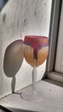 Crystal Stemware - Love Fangs ~ 2 Hot Love Red rim Bronze cut crystal glass goblet permanent hand luster colored frosted crystal stemware romantic gifts high quality french hebron glass