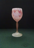 Goblet with Spear shaped cuts on cup base. Permanent Baby Pink base Splashed Red Stains. Church bell Cheer sound Crystal stemware. Nouveau Glass Hebron Art