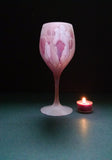 Lead Glass Cut Crystal Stemware - Love Streams ~ Frost Painted with a Light Pink Background and Splashes of Magenta. Best Interior Design with Light & glass Shelves. Own&Adore Mystic Land Painted Creations.