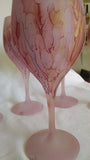 Lead Glass Cut Crystal Stemware - Love Streams ~ Frost Painted with a Light Pink Background and Splashes of Magenta. Best Interior Design with Light & glass Shelves. Own&Adore Mystic Land Painted Creations.