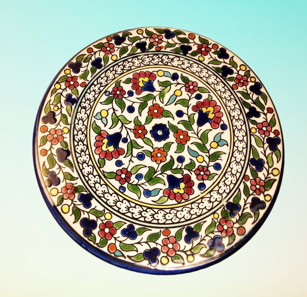 Palestinian Plate Colorful Floral Hebron Ceramic Plates | Multicolor Flowers