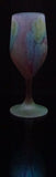 Own&Adore Mystic Land Painted _ Love Streams drinking glass Tulips have a frosted body Stained with a Velvety Blush base, and splashed with streams of steel blue, yellow and dark Pink. The Coloring Pigment and the Frost, are a permanent part of the atomic structure of the glass. Lights up with Light ...a Shimmering Elegance.