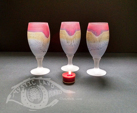 Red Golden Silver Stemware - Keler Brand - Tulip shaped footed Glass Cups - Thick Lip Stick Love - Own&Adore Mystic Land Painted Creations - Palestinian Stained Glass Art